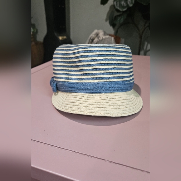 MARKS & SPENCER Paper Straw Beach Newsboy Nautical Hat In Blue/white.M/L - Picture 2 of 9